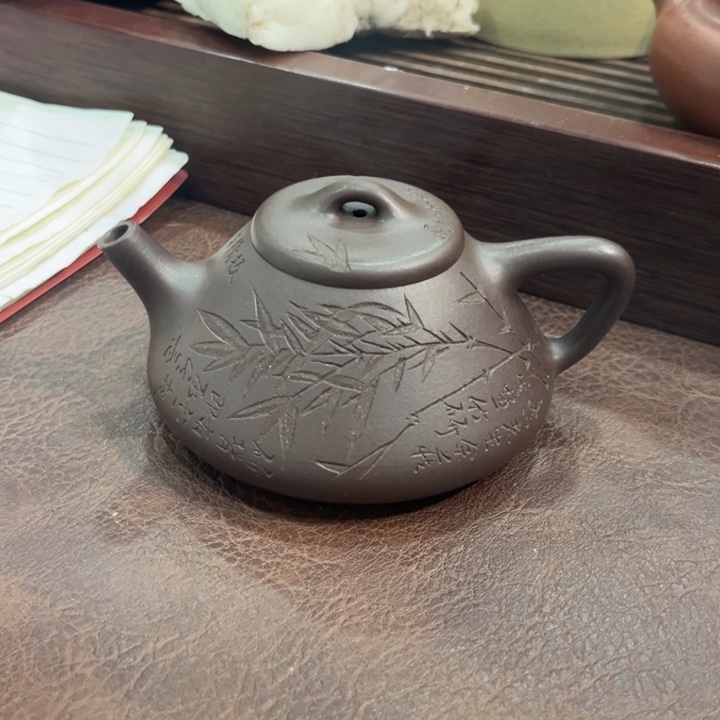 紫砂茶壶石瓢老紫泥