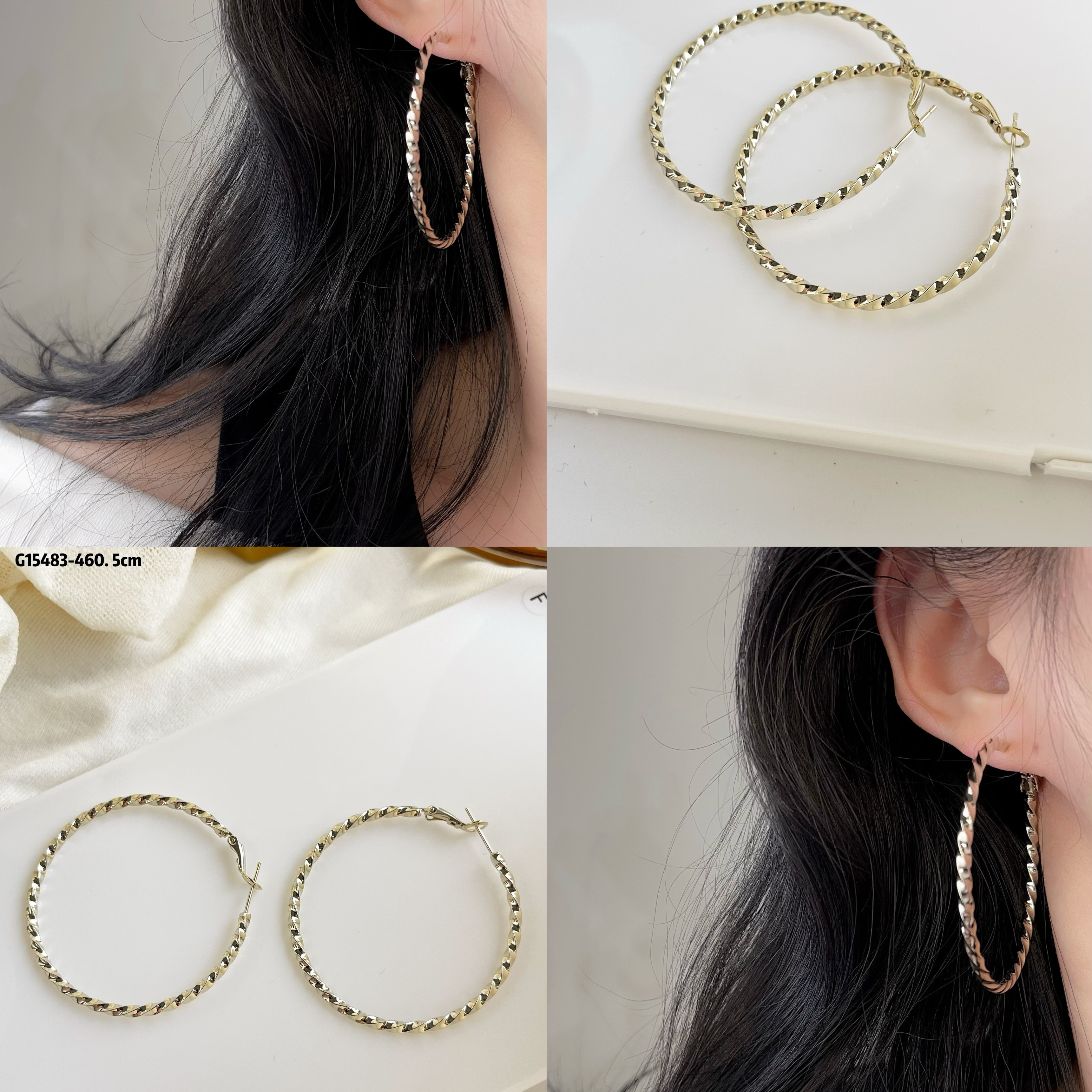 铜合金耳饰 74许妍同款银针金属感光面圆形耳钉时尚简约耳环耳圈