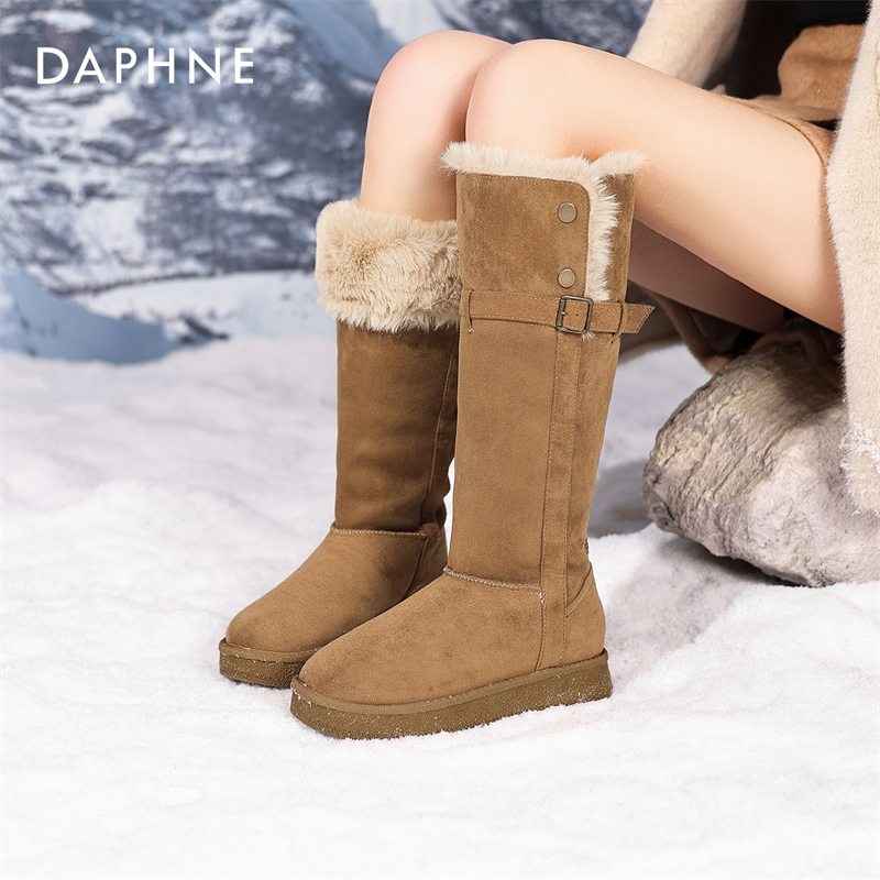 达芙妮厚底雪地靴女2025新款冬季加绒加厚长筒靴保暖棉鞋毛毛长靴