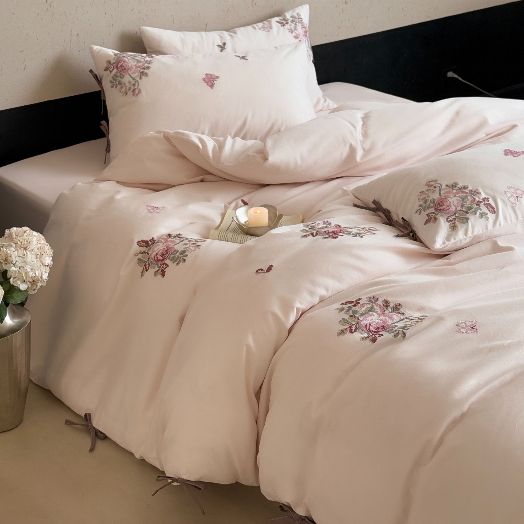 时光织锦丨全棉磨毛贡缎长绒棉刺绣工艺亲肤柔软四季纯棉四件套