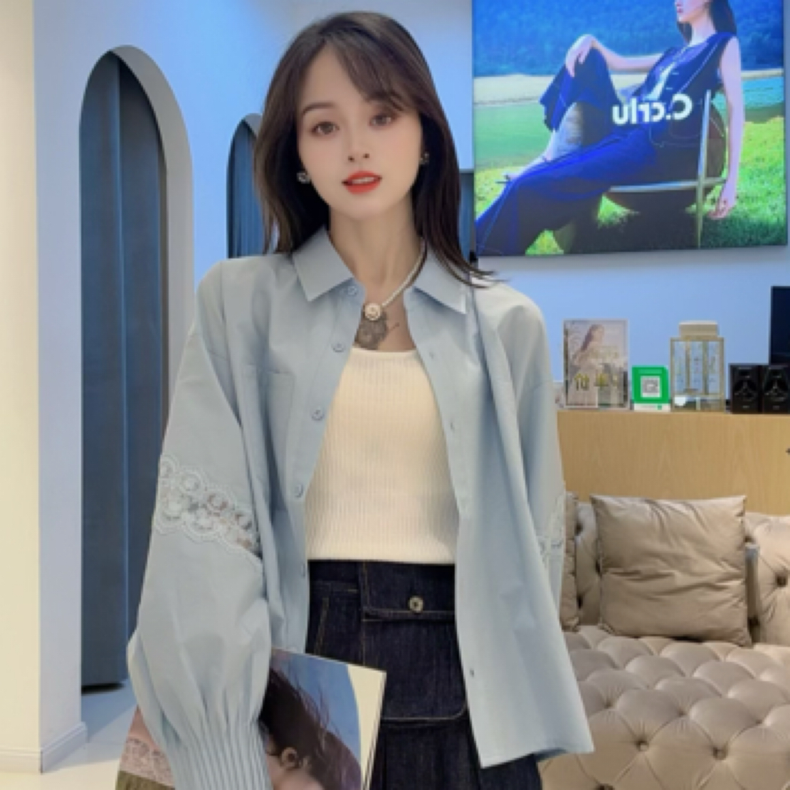 C.crlu可路莎 拼接花边袖衬衫 25秋新款