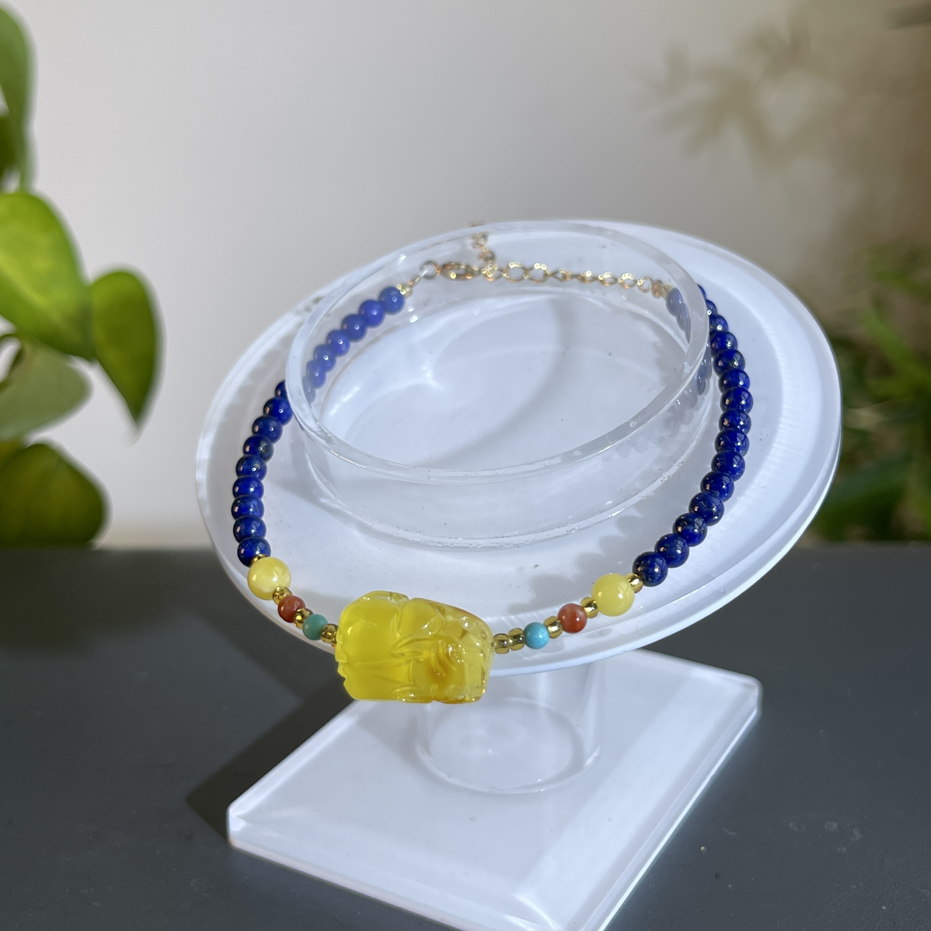 JTB13-216 琥珀-S925银貔貅手链