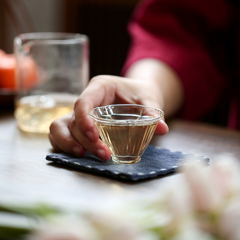 岚酌花瓣玻璃茶杯琉璃斗笠小品茗杯单只主人杯功夫茶具个人专用杯
