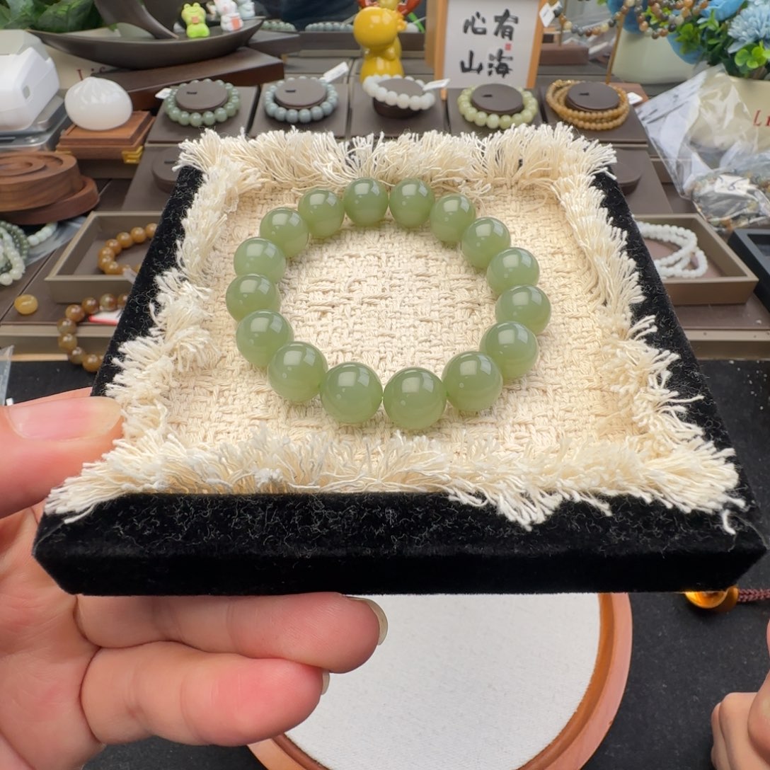 和田玉未镶嵌手链卡12冰猫晴水碧玉，73