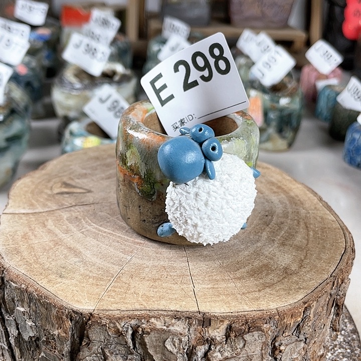 紫砂花盆小白孤品 立体小羊盆 内口3.8