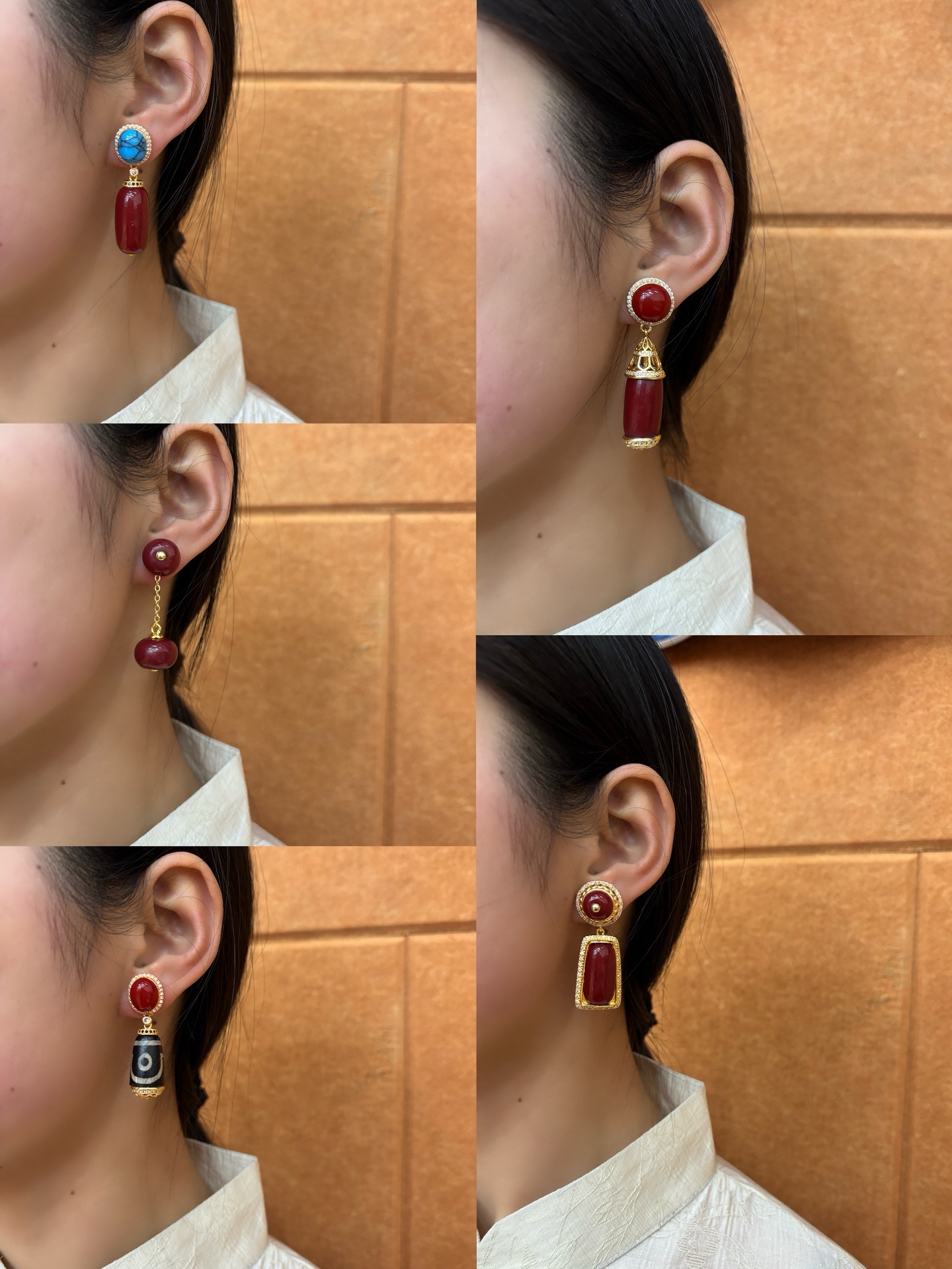 铁合金耳饰 2025新款藏式耳环时尚红色镶嵌百搭气质民族风手工