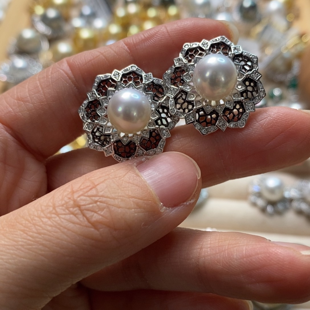 海水珍珠耳饰银S925镶嵌