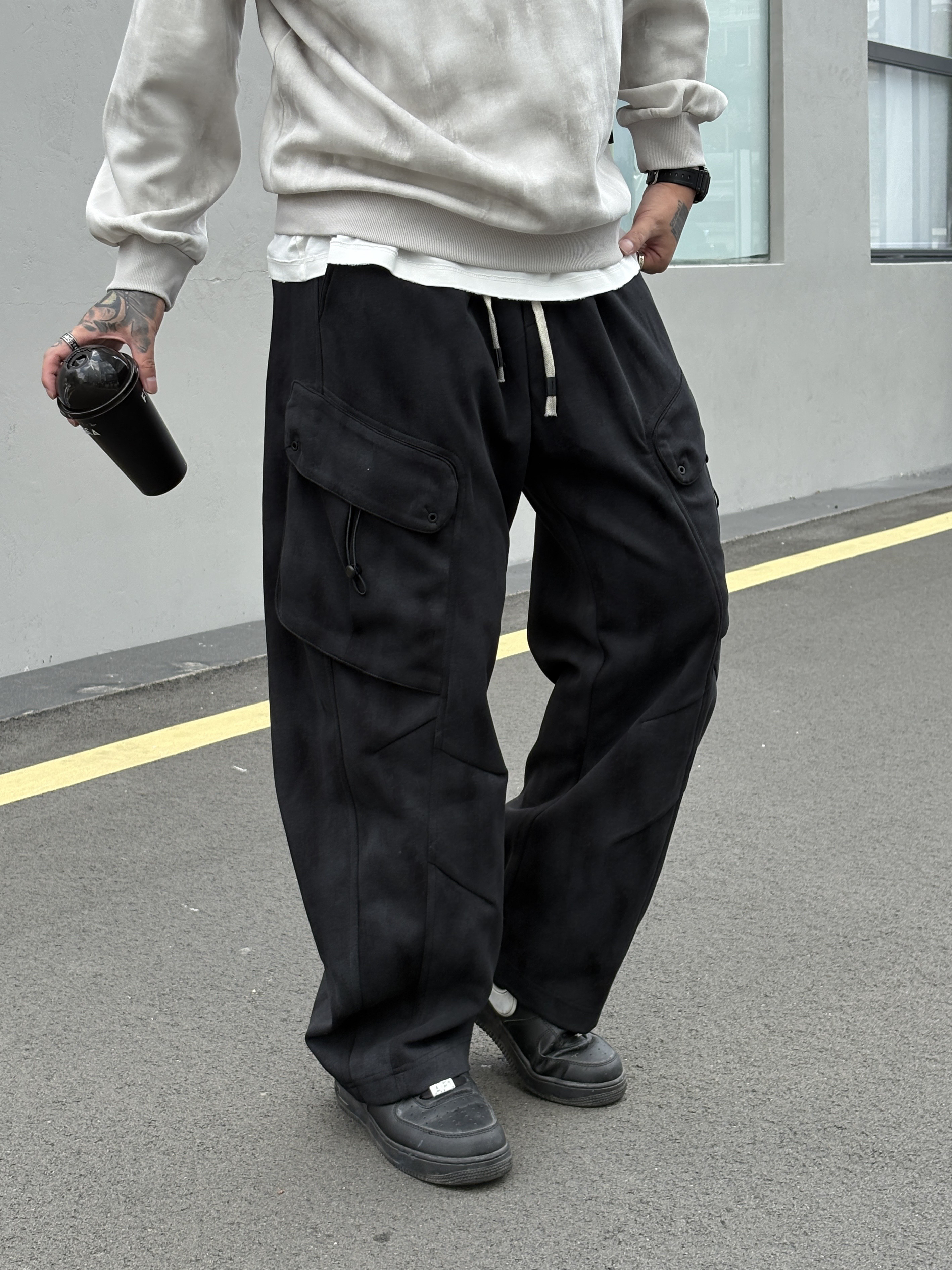 秋冬季新款男士直筒洗水做旧工装裤美式复古宽松潮流休闲裤