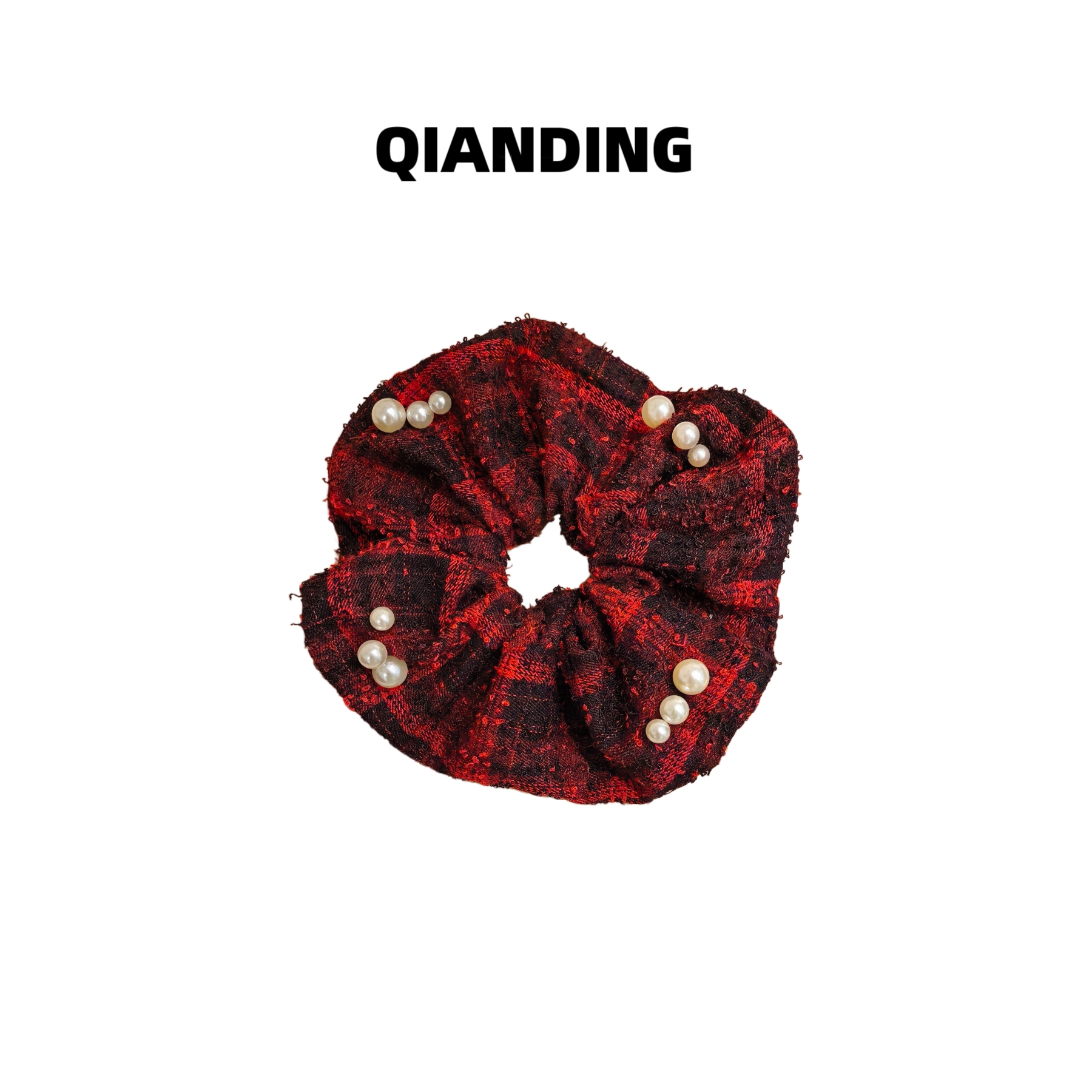 【QIANDING】【珠珠红格发圈】时尚百搭休闲发圈F416