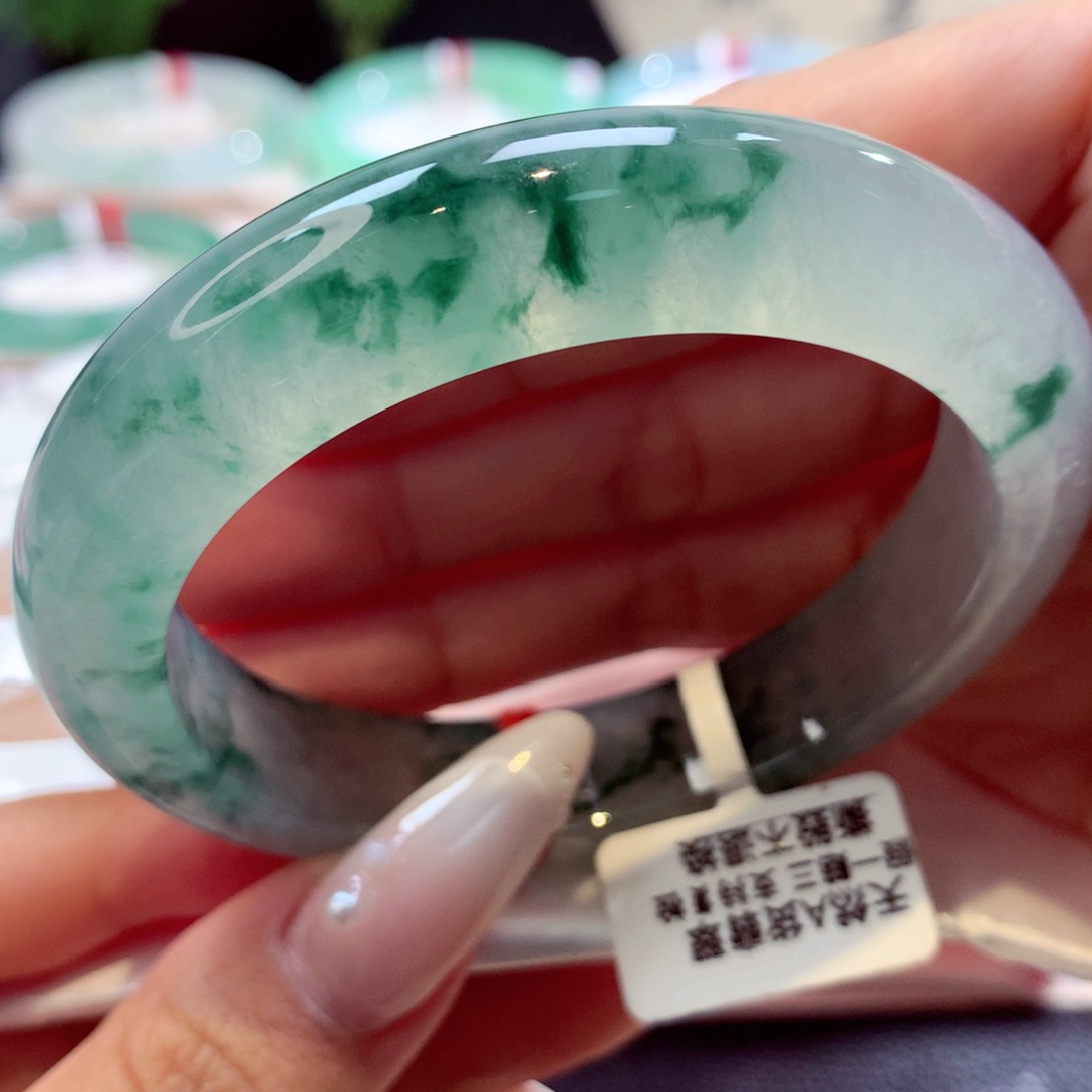 未镶嵌手镯翡翠冰飘蓝花19号66