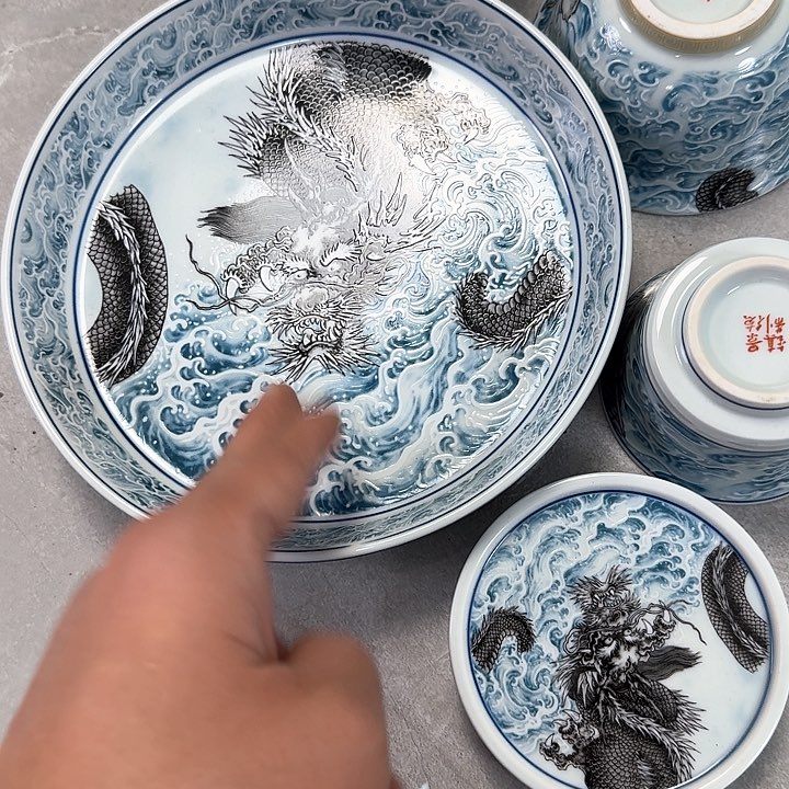 杯墨龙游海5件套景德镇