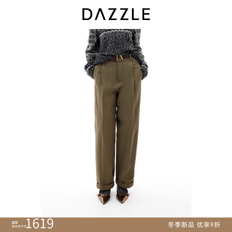 DAZZLE 地素休闲裤25年冬新款斜全棉纯棉长裤2J4Q413
