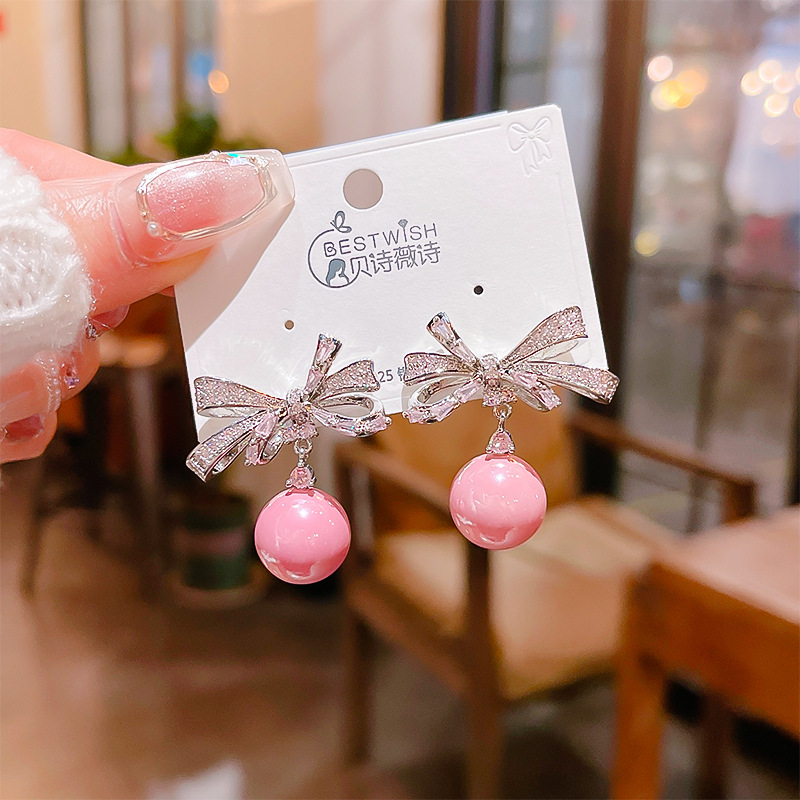 合金耳饰 【154号】蝴蝶结珍珠耳环2