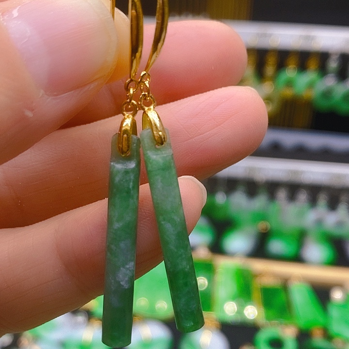 翡翠耳饰银S925镶嵌耳坠