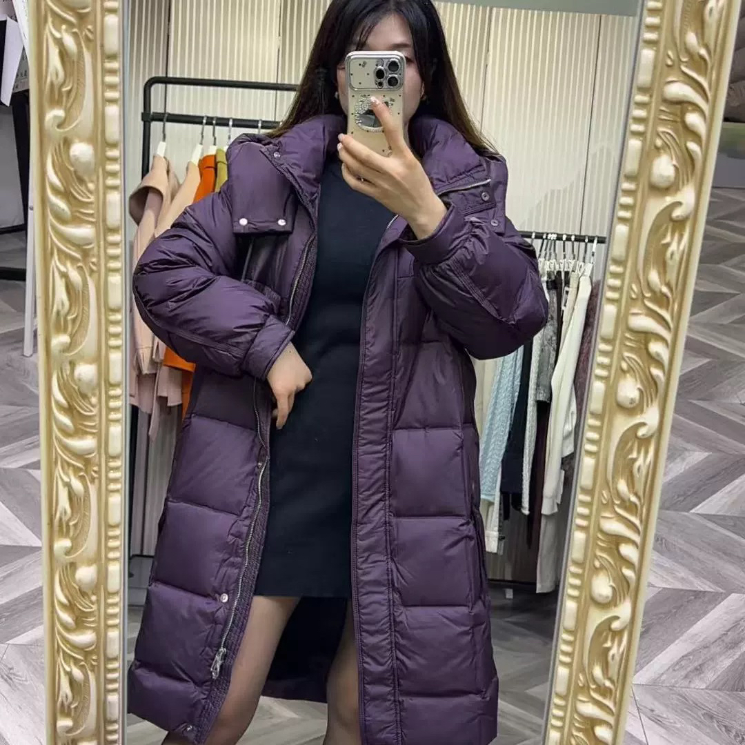 可路莎专柜正品 247814新款连帽白鸭绒保暖中长款修身气质羽绒服