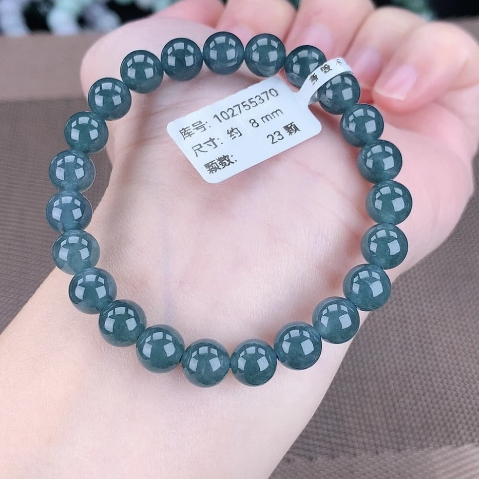 正品天然A货翡翠8m天空蓝天然蓝水翡翠手串女士时尚蓝色精美女款