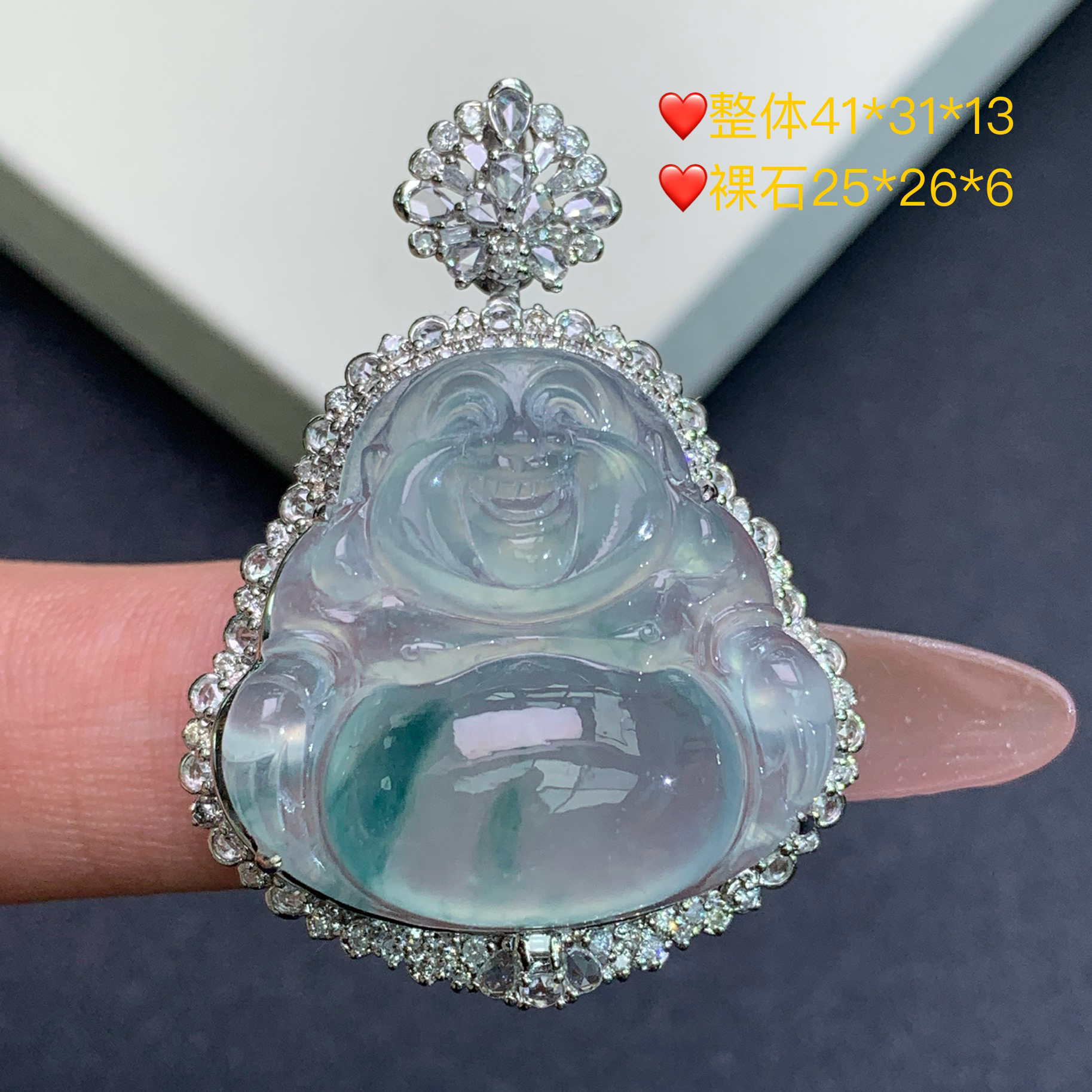 新品推荐·18k金高冰起光飘花佛公翡翠玉石缅A吊坠气质轻奢厚庄