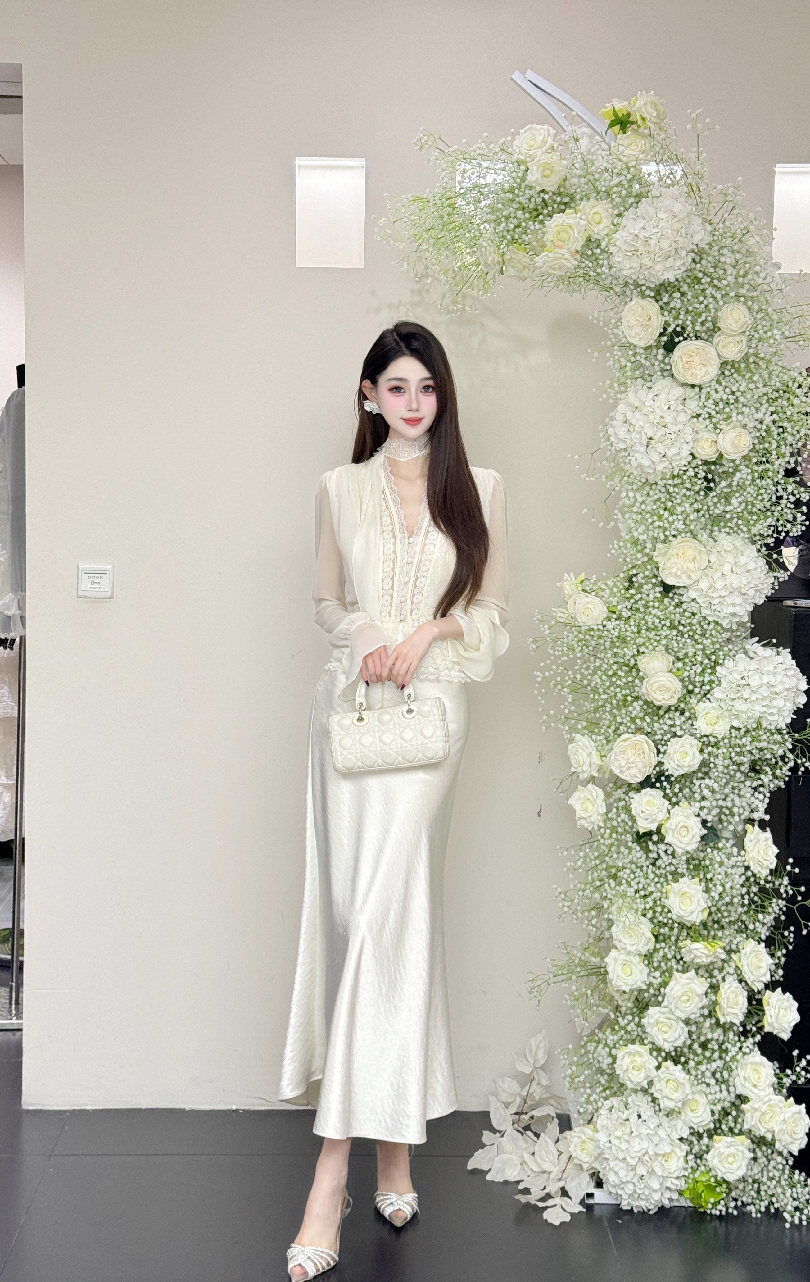 【山涧轻语】LINGLING时尚夏季开叉法式套装显瘦蕾丝收腰