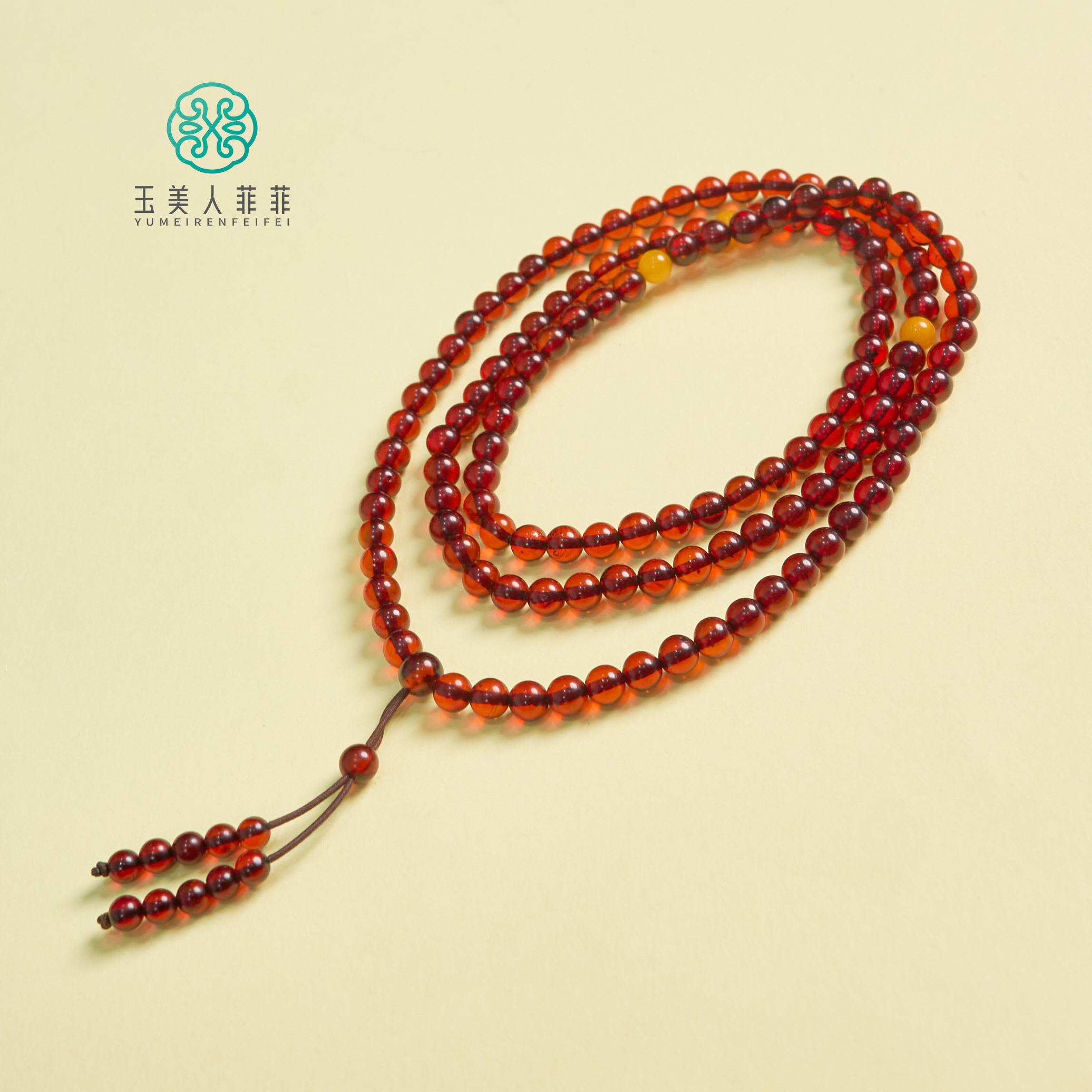 菲菲珠宝好*血珀108圆珠项链约5mm-多样性发一