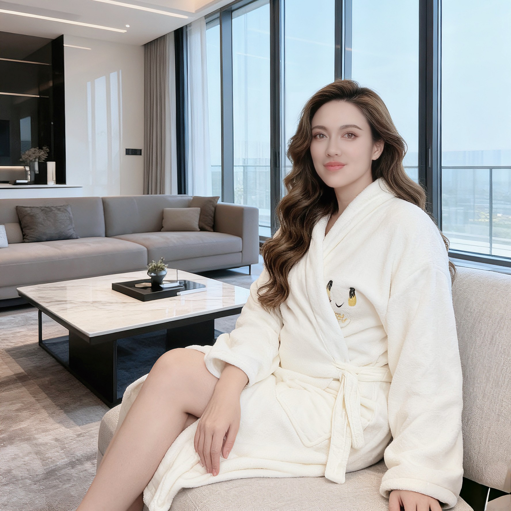 新款成人高档大号过膝加大加厚男女同款情侣不掉毛吸水软长袖浴袍