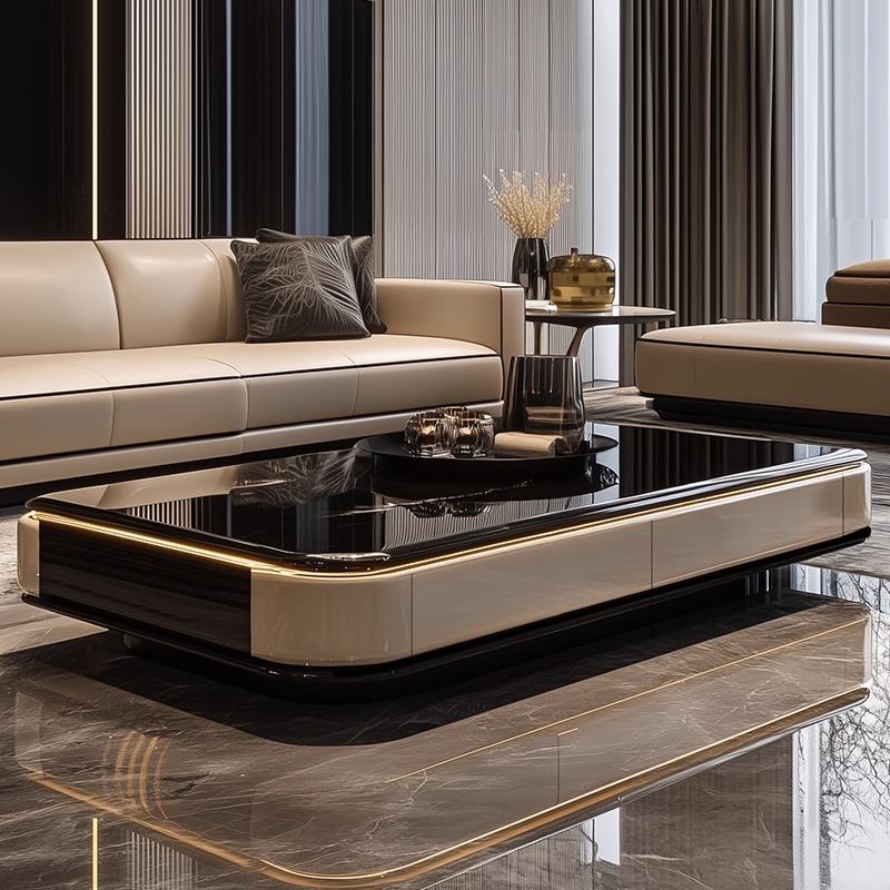 玻璃茶几客厅2025新款轻奢高级感茶台现代设计师大户型微晶石家用