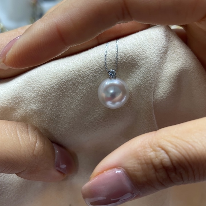 海水珍珠吊坠(不含链)18K金镶嵌12-13mm