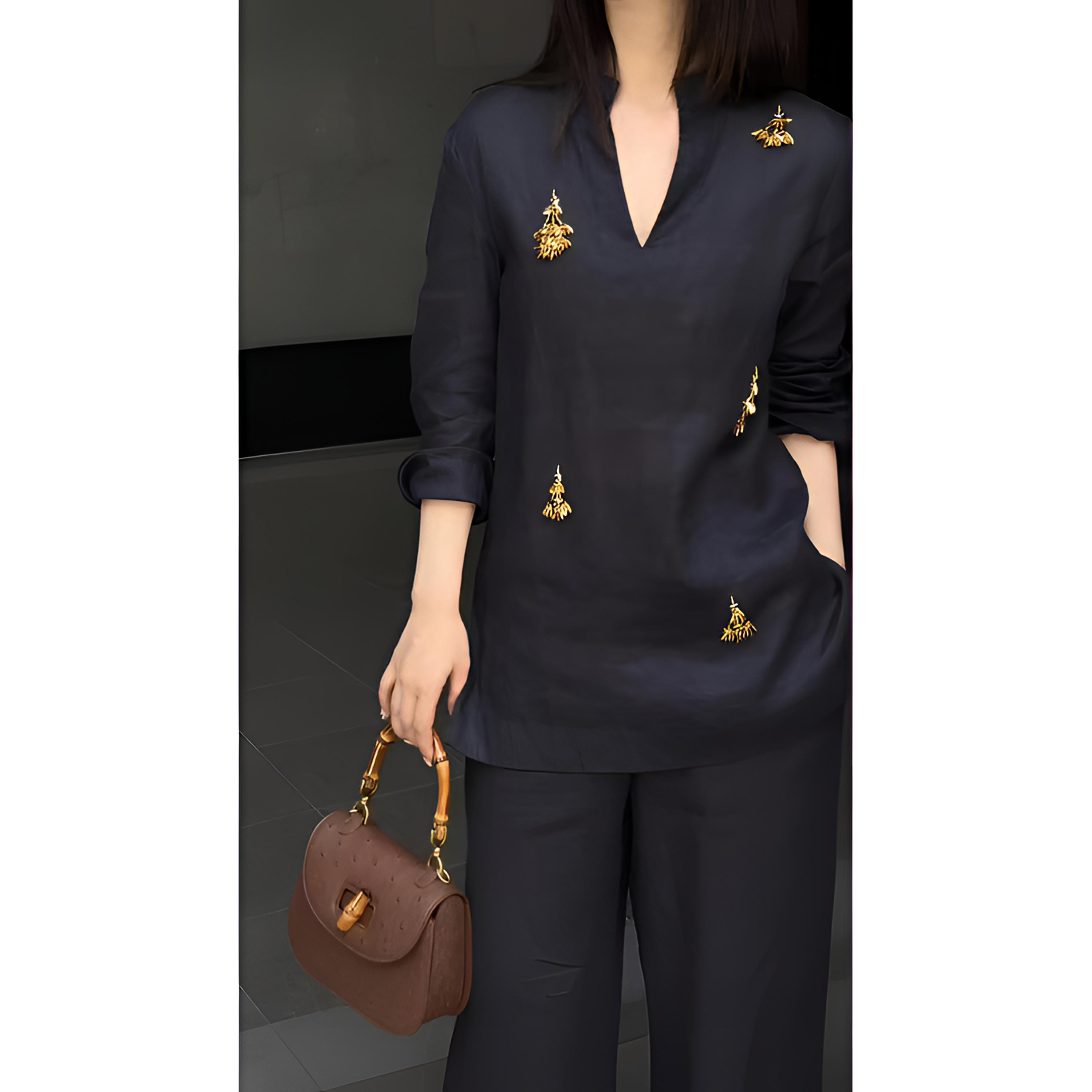 【思意Serene】金枝玉叶~重工钉珠款上衣休闲时尚套装气质YL01135