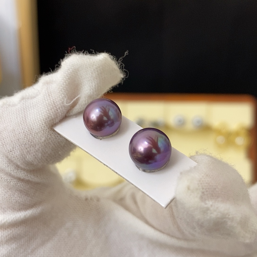 淡水珍珠银S925镶嵌耳饰