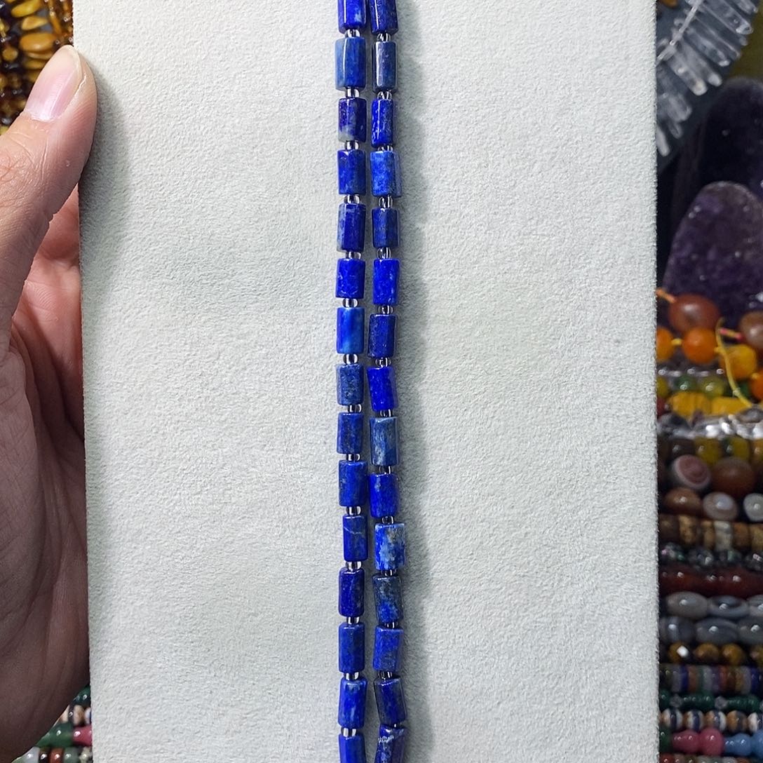 石英质玉未镶嵌，天然青金柱子7mm，半条，
