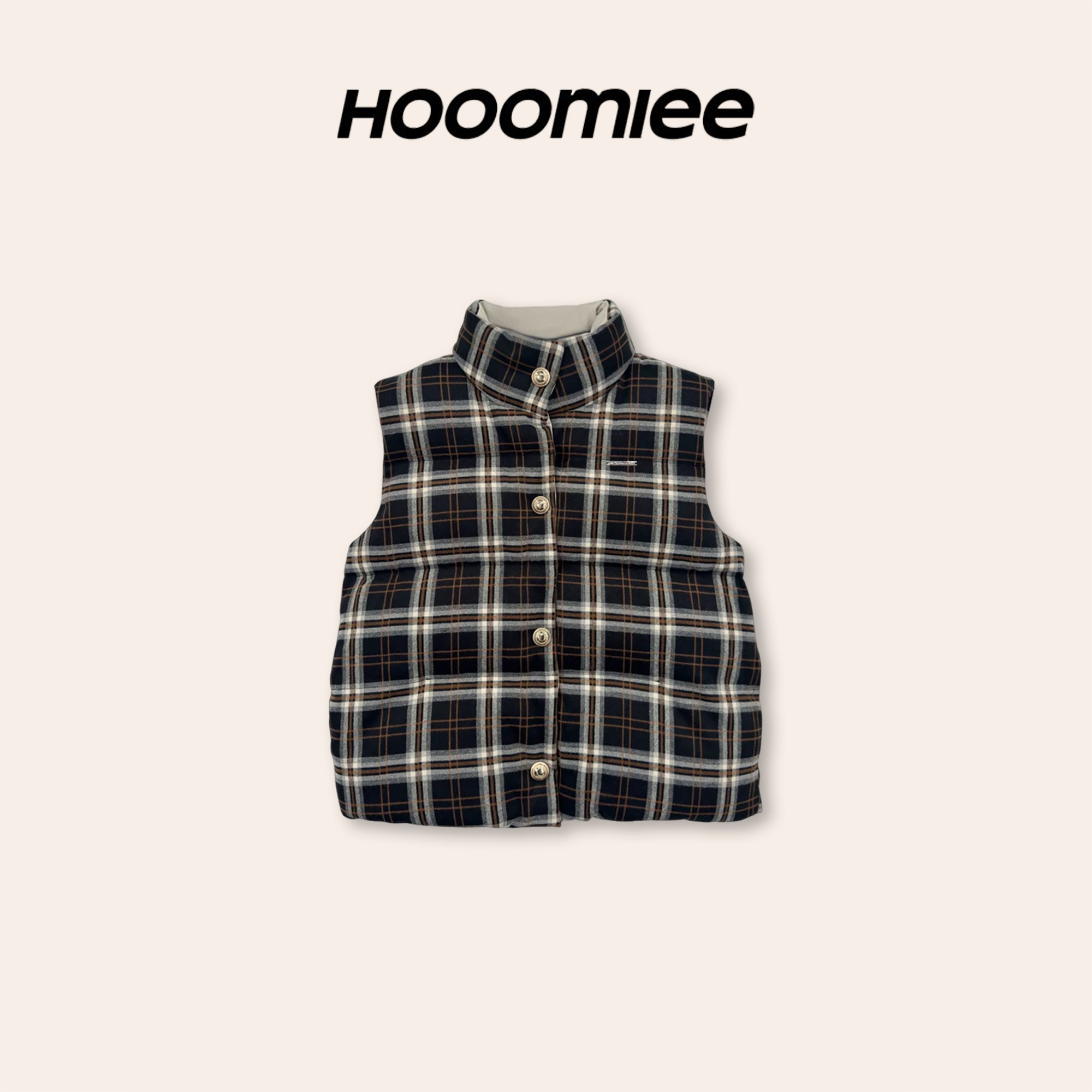 Hooomiee潮流双面格子保暖 马甲女士棉服HSZ25059