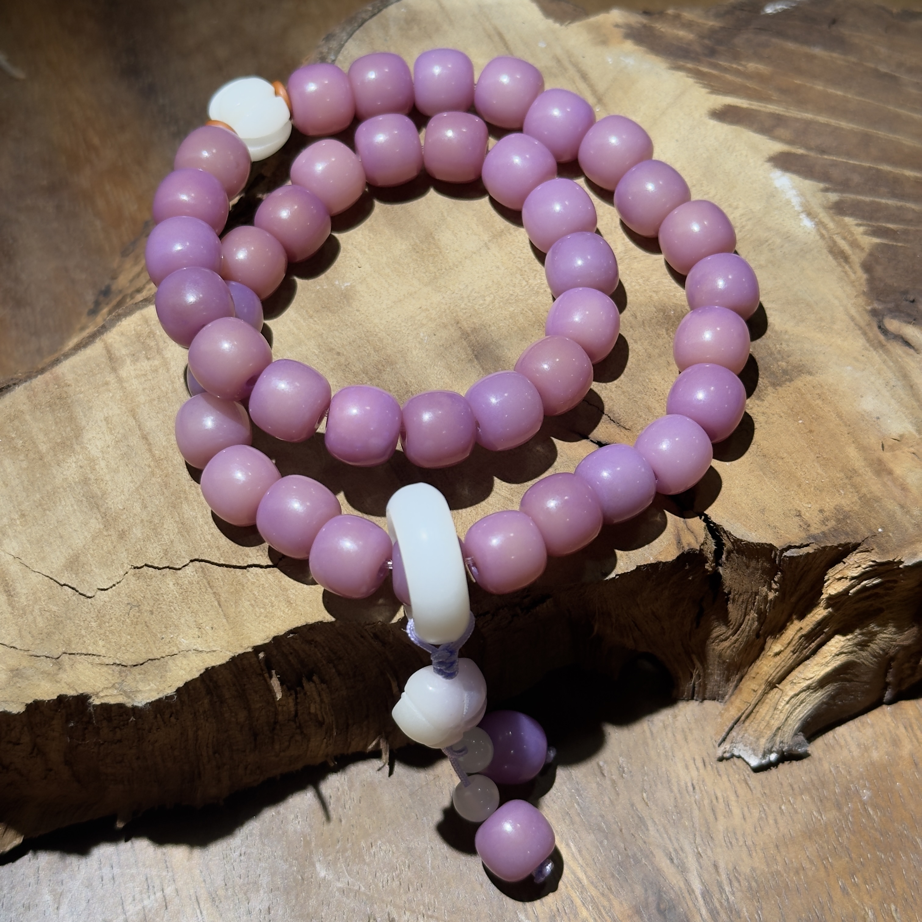 紫油菩提双圈+白珠+白玫瑰跑环(无礼盒)K287