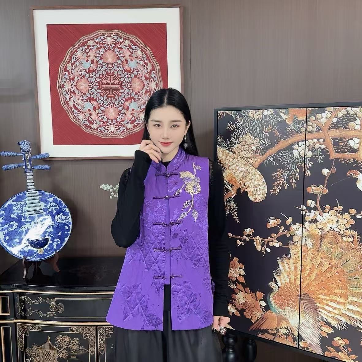 BETTY BAIRN【玉染锦】新中式提花气质加厚马甲Q7271