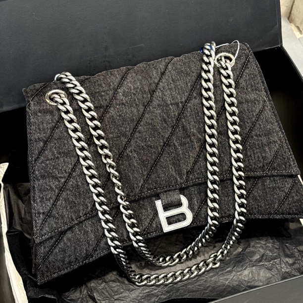 95新 Balenciaga/巴黎世家 夏七中古/黑灰丹宁斜纹crush单肩包