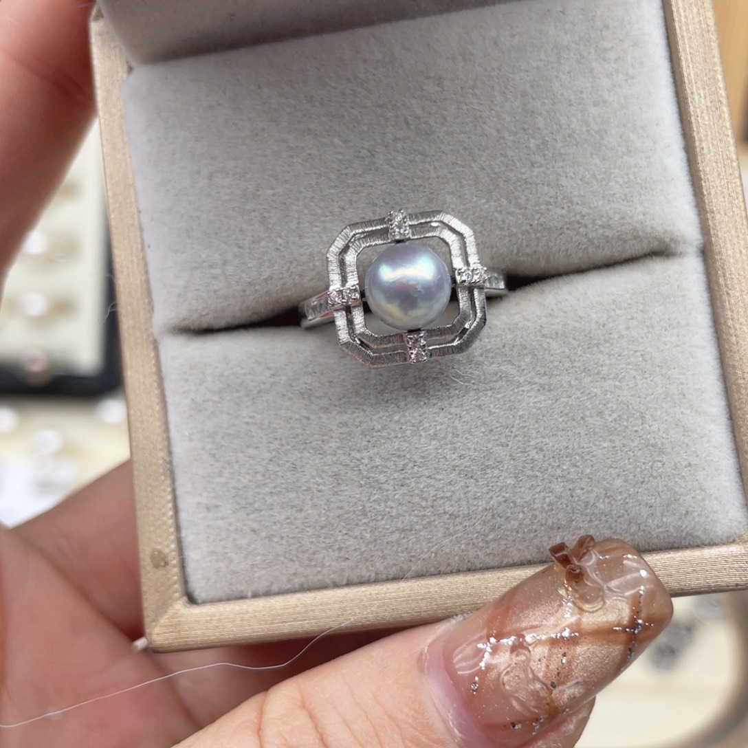 银S925镶嵌戒指海水珍珠D205