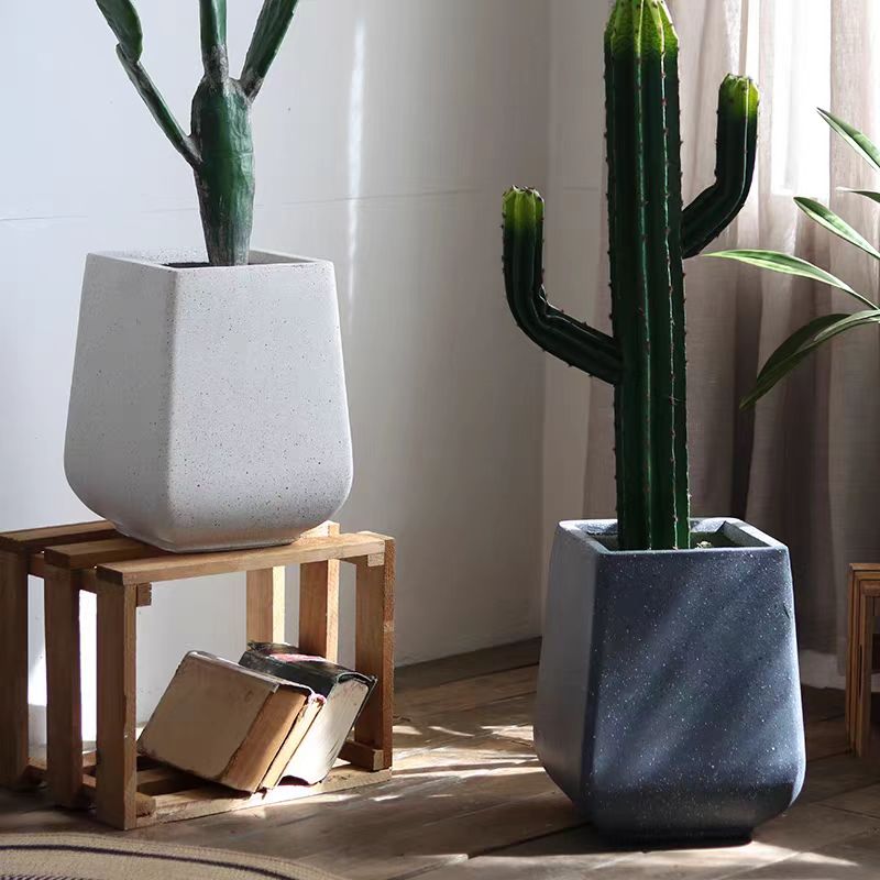 芊缩口方形镁泥花盆黑金刚黑珍珠高山欧式简约办公室落地透气盆器