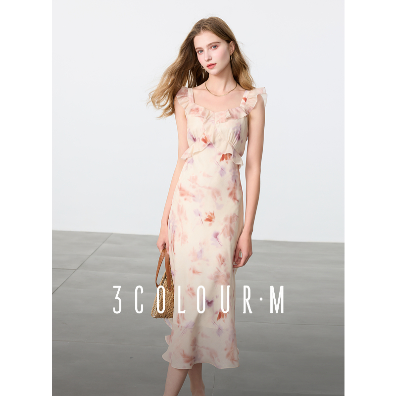 0201【金拐子专属】三彩2025春季新款晕染印花连衣裙飞飞袖方dbx