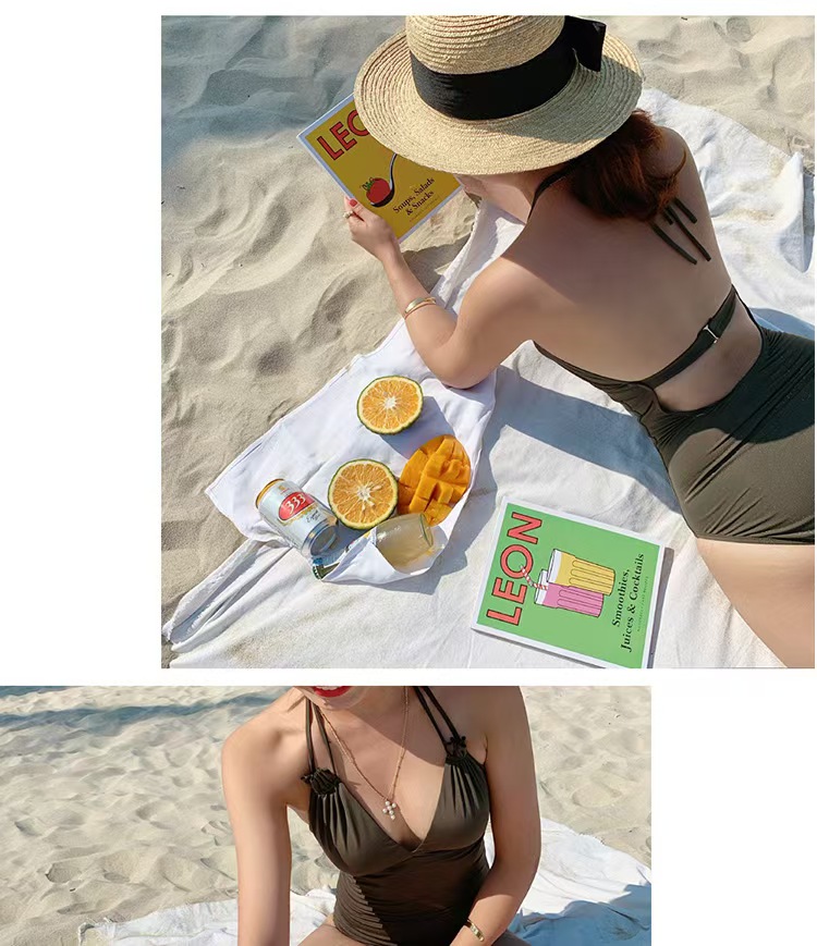 新款百搭简约游泳温泉网红度假泳衣ins时尚休闲性感沙滩女士V领