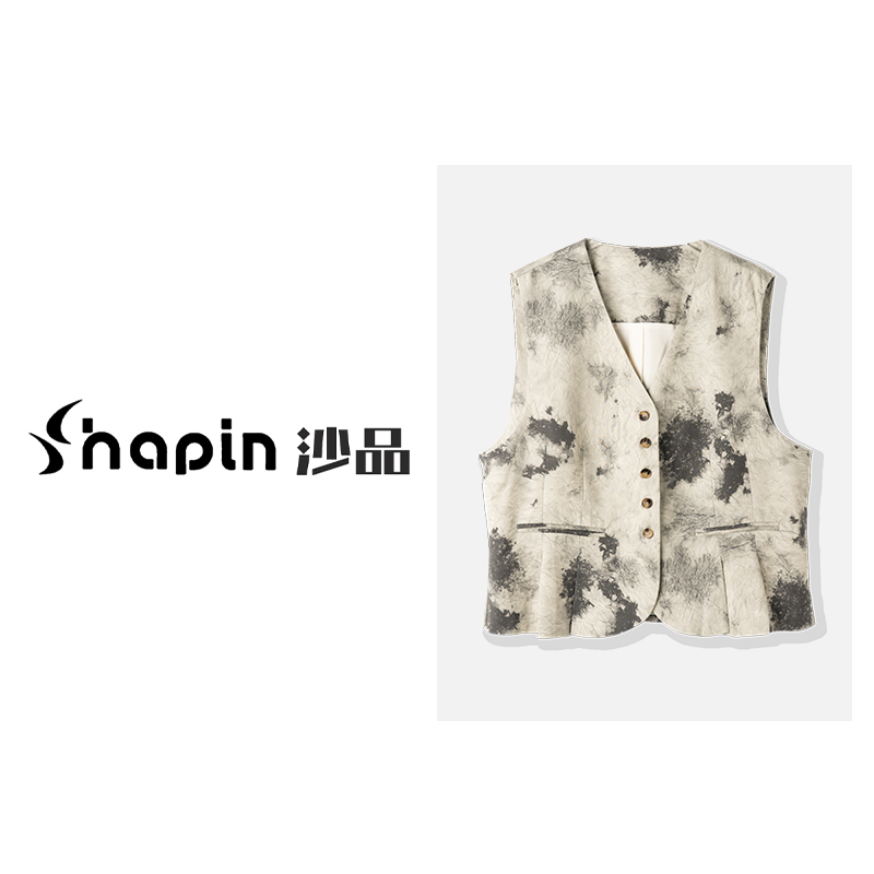 2024新款复古新中式国风印花V领马甲春夏时尚叠穿马夹女ZD450219