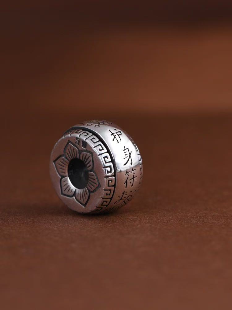 吊坠足银 莲花护身厚桩桶珠吊坠（不含绳链）复古重工民族风男女