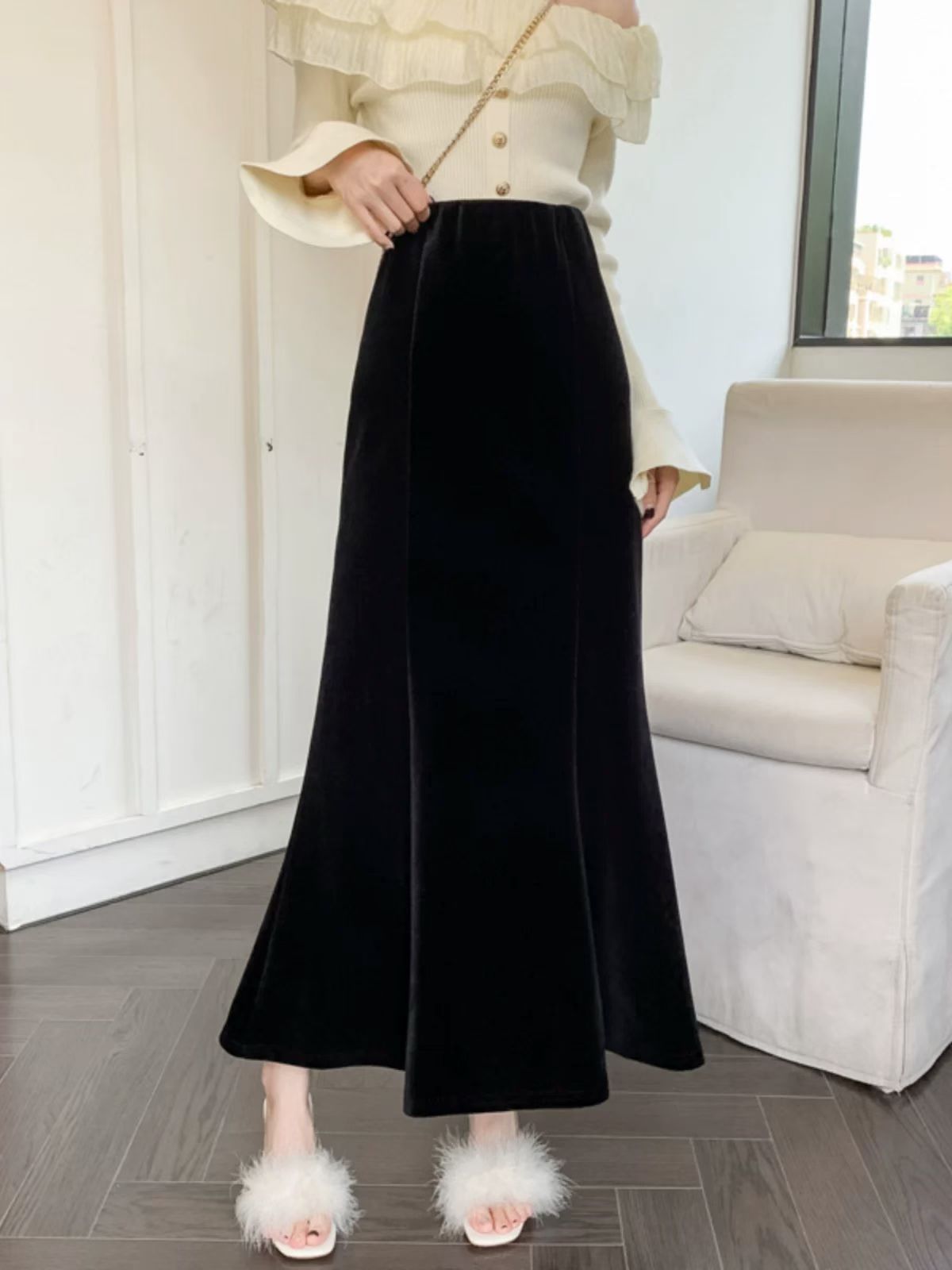 2025冬季新款丝绒半身鱼尾裙