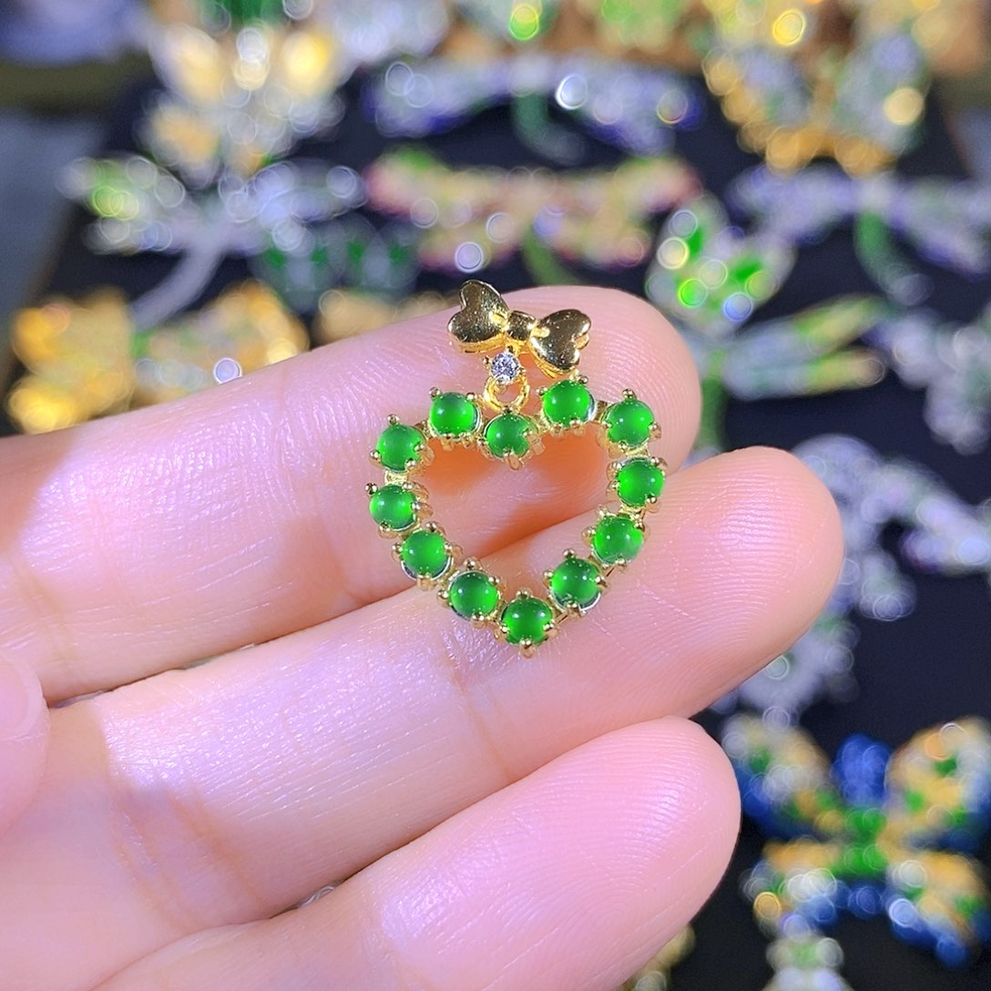 吊坠(不含链)银S925镶嵌翡翠