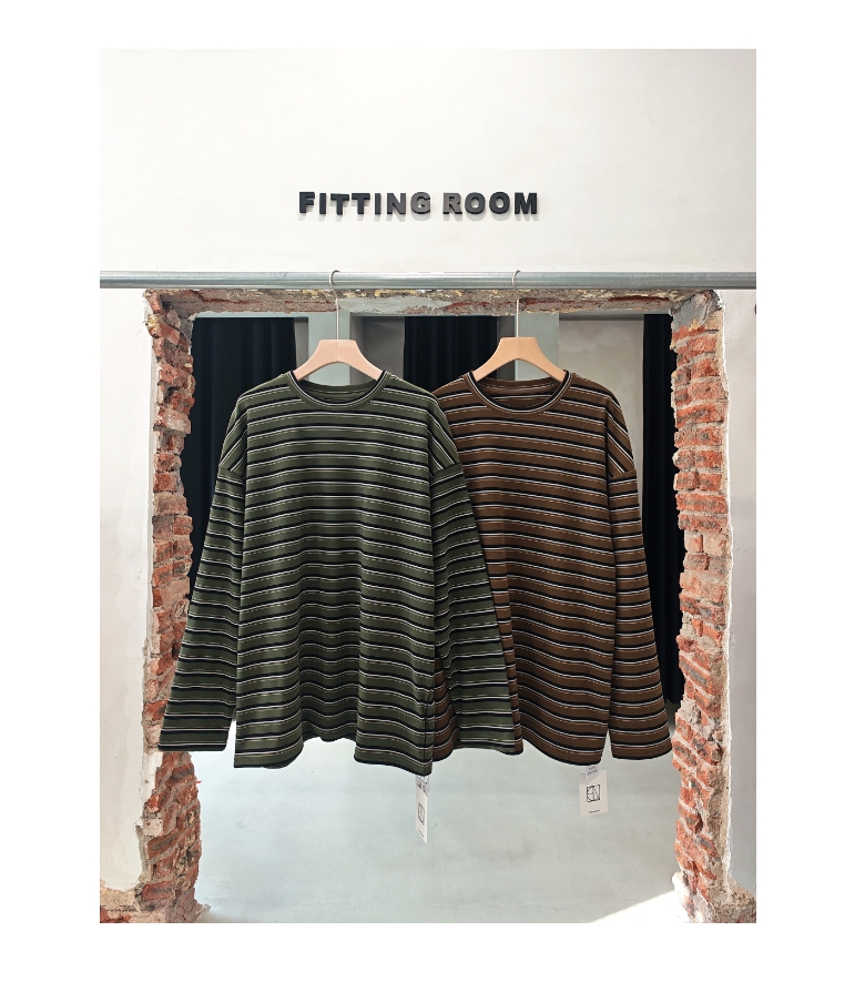 松弛糯绒大版条纹T恤