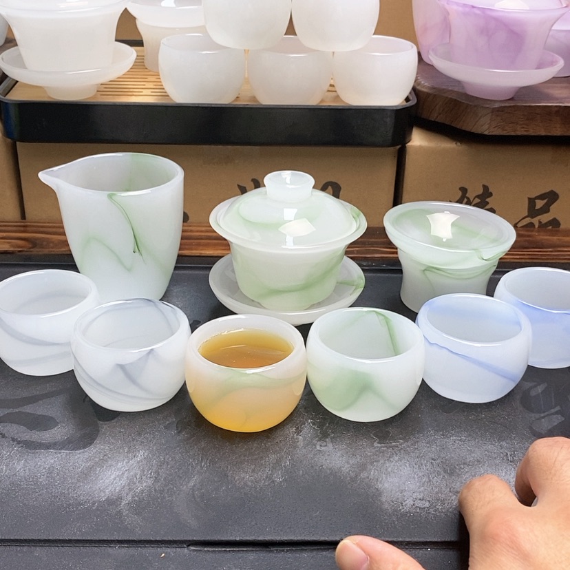 【闪购商品】手工艺品琉璃三件套飘绿 杯子飘绿水墨飘兰各两个