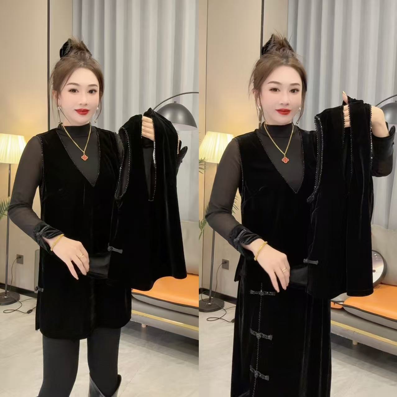 超好看加厚串珠国风丝绒马甲526-11#