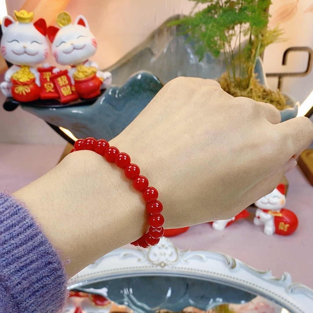 874中国红色琉璃卡8MM圆珠手工DIY素圈串珠手串女永不掉色