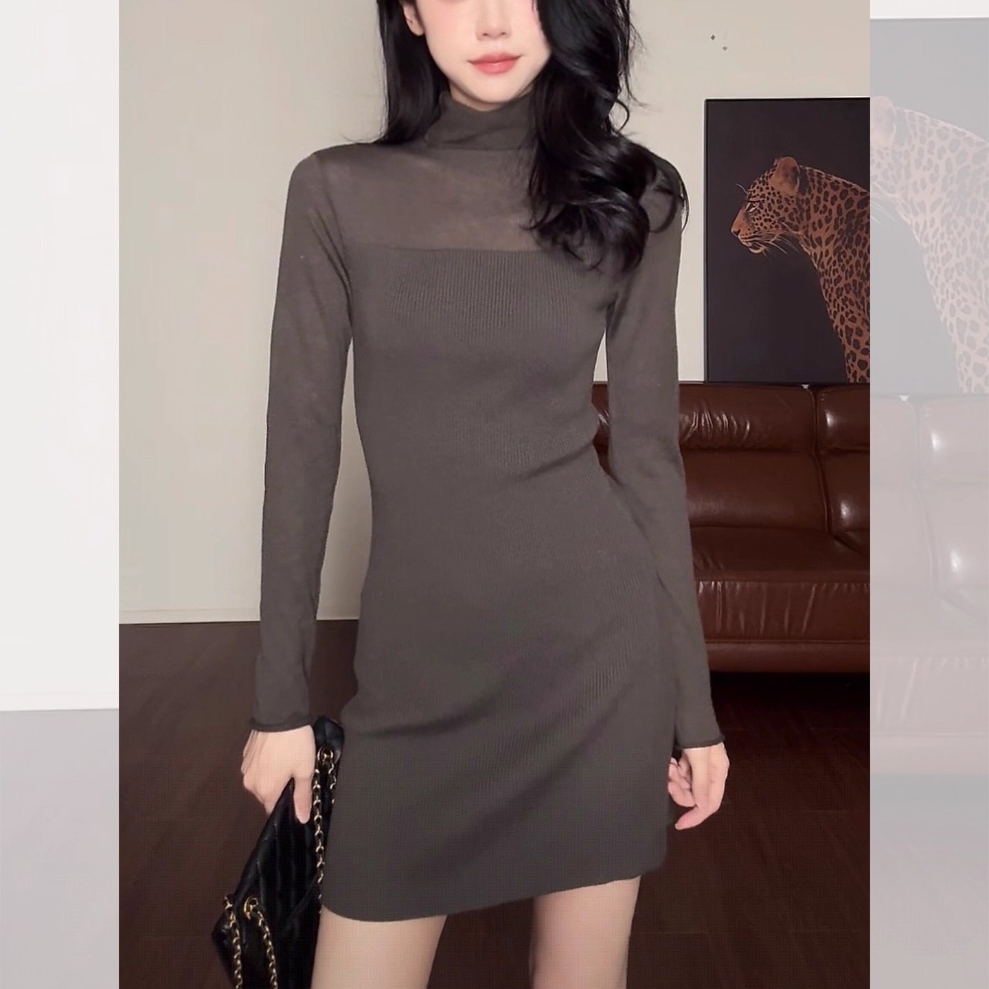 出席重要场合的打底针织连衣裙女秋冬高级感气质内搭收腰A字短裙