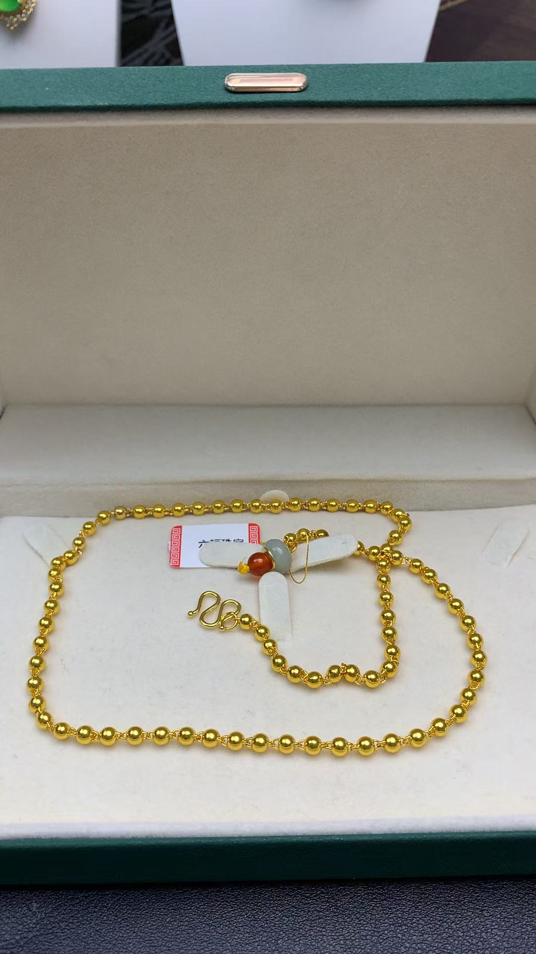 足金999镶嵌和田玉DIY新品光珠项链