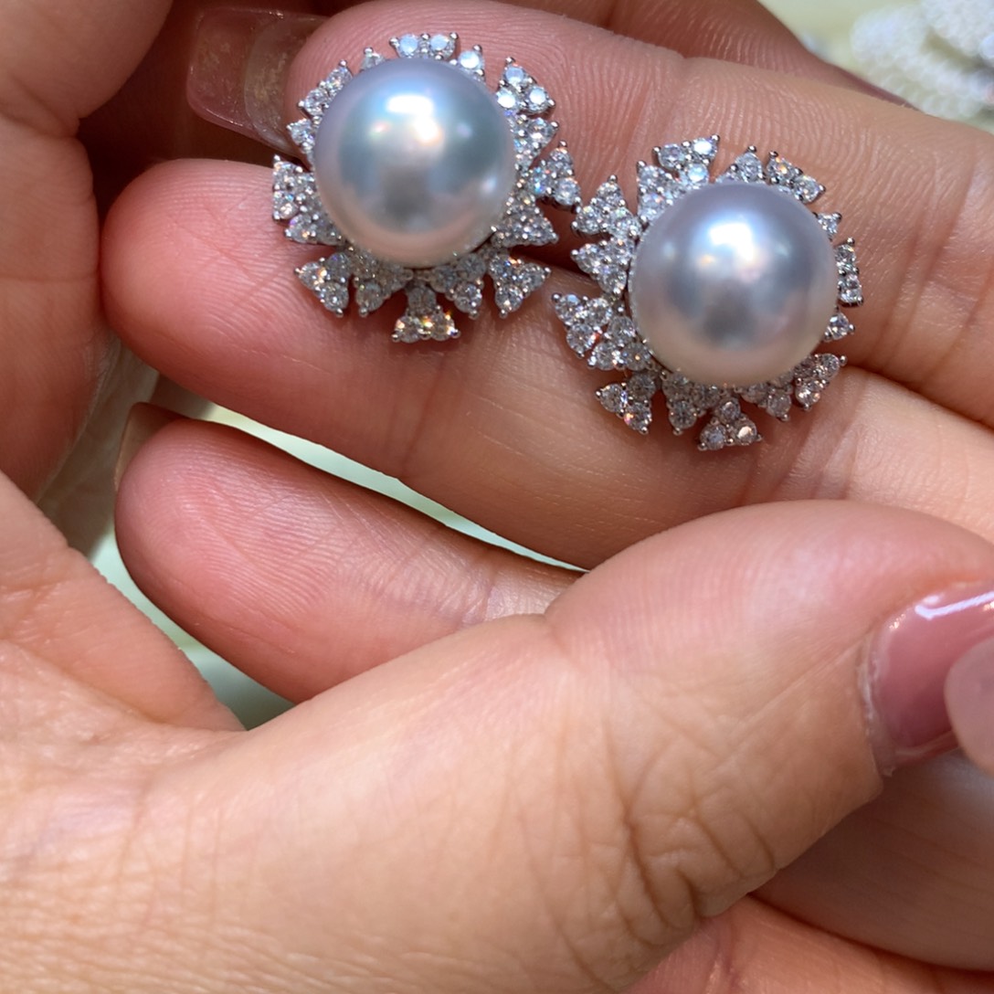 海水珍珠耳饰银S925镶嵌