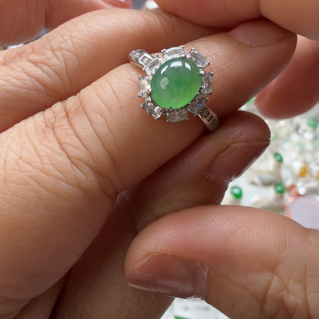 翡翠银S925镶嵌戒指8020