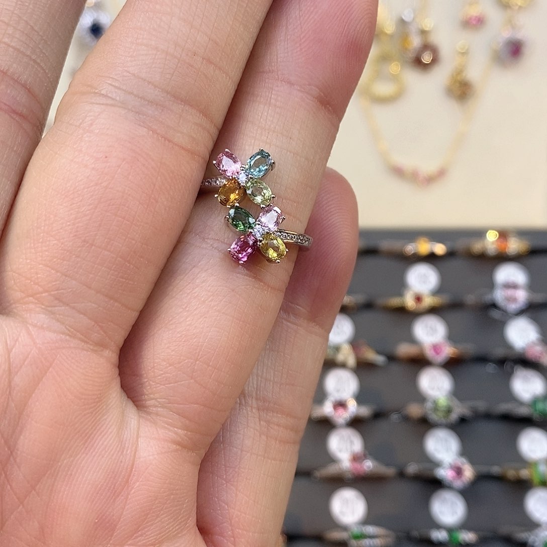 碧玺戒指银S925镶嵌戒指